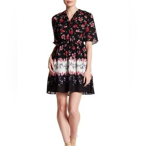 CeCe by Cynthia Steffe Elise Black and Pink Floral Sundress
